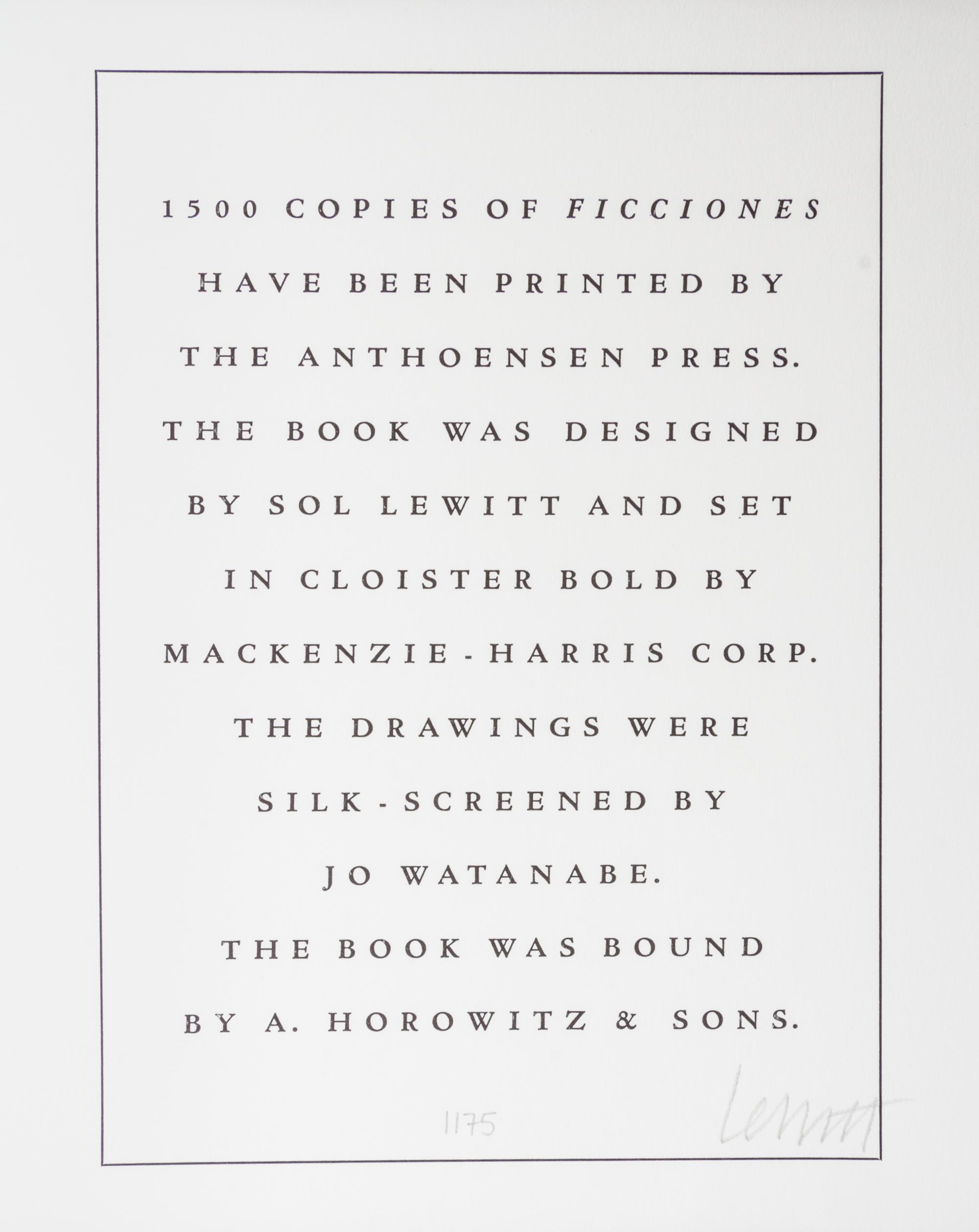 (LEC; LEWITT, SOL) BORGES, JORGE LUIS. Ficciones. New York, 1984. Signed by artist.