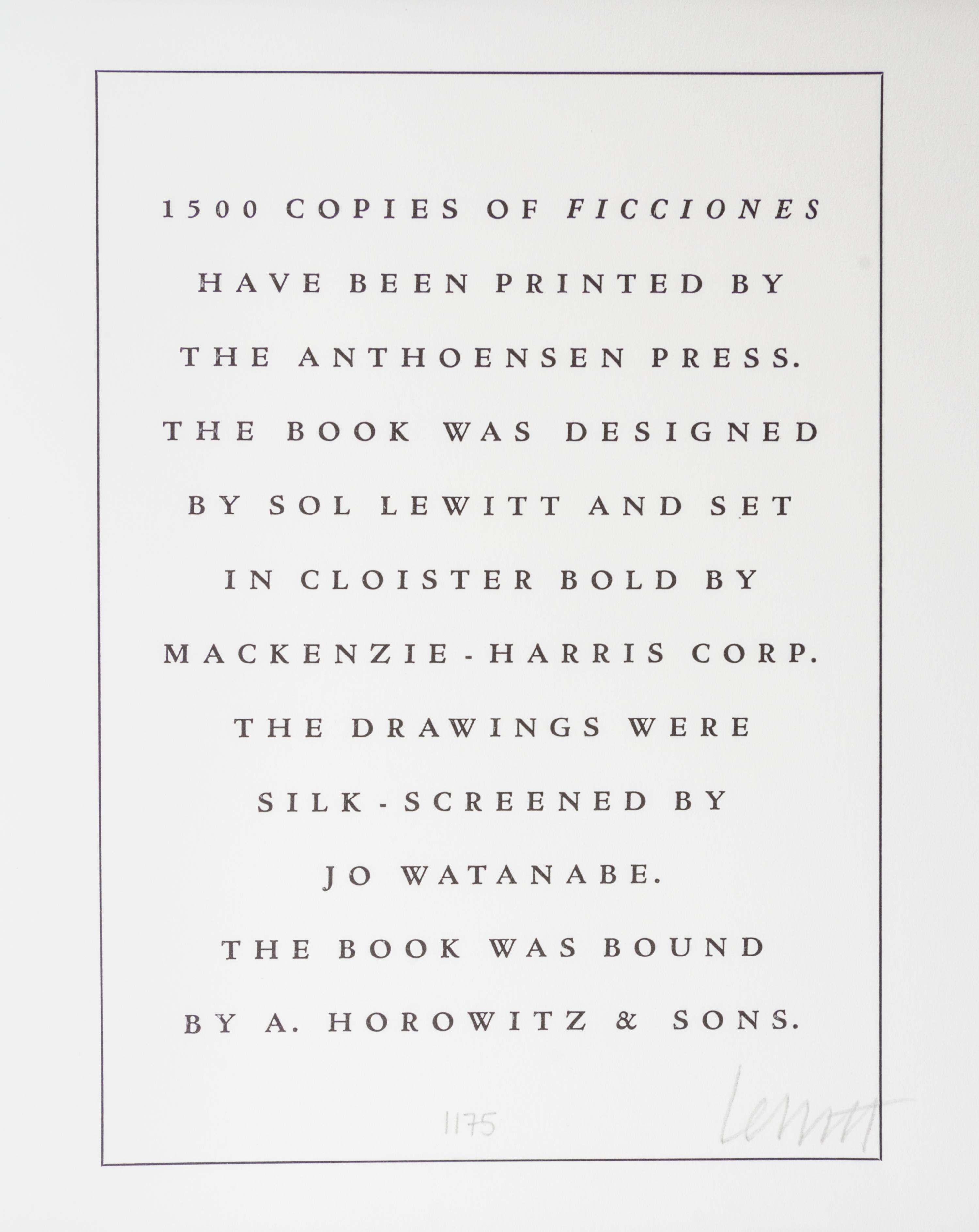 (LEC; LEWITT, SOL) BORGES, JORGE LUIS. Ficciones. New York, 1984. Signed by artist.