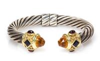 A Sterling Silver, 14 Karat Yellow Gold, Citrine, Iolite and Garnet 'Renaissance' Bracelet, David Yurman, 35.10 dwts.