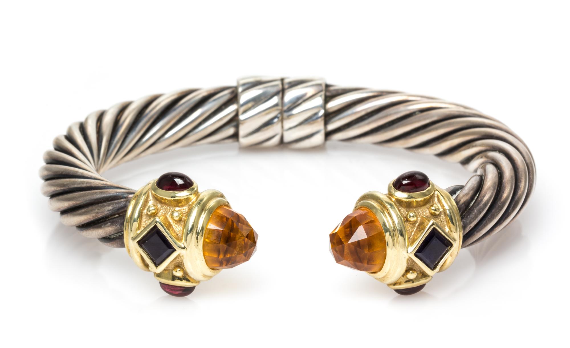 A Sterling Silver, 14 Karat Yellow Gold, Citrine, Iolite and Garnet 'Renaissance' Bracelet, David Yurman, 35.10 dwts.