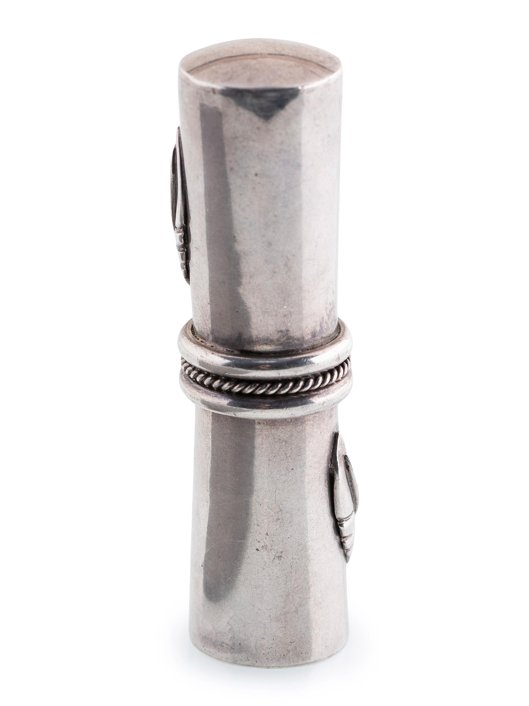 Silver Lipstick Case, with Appliqué Leaves