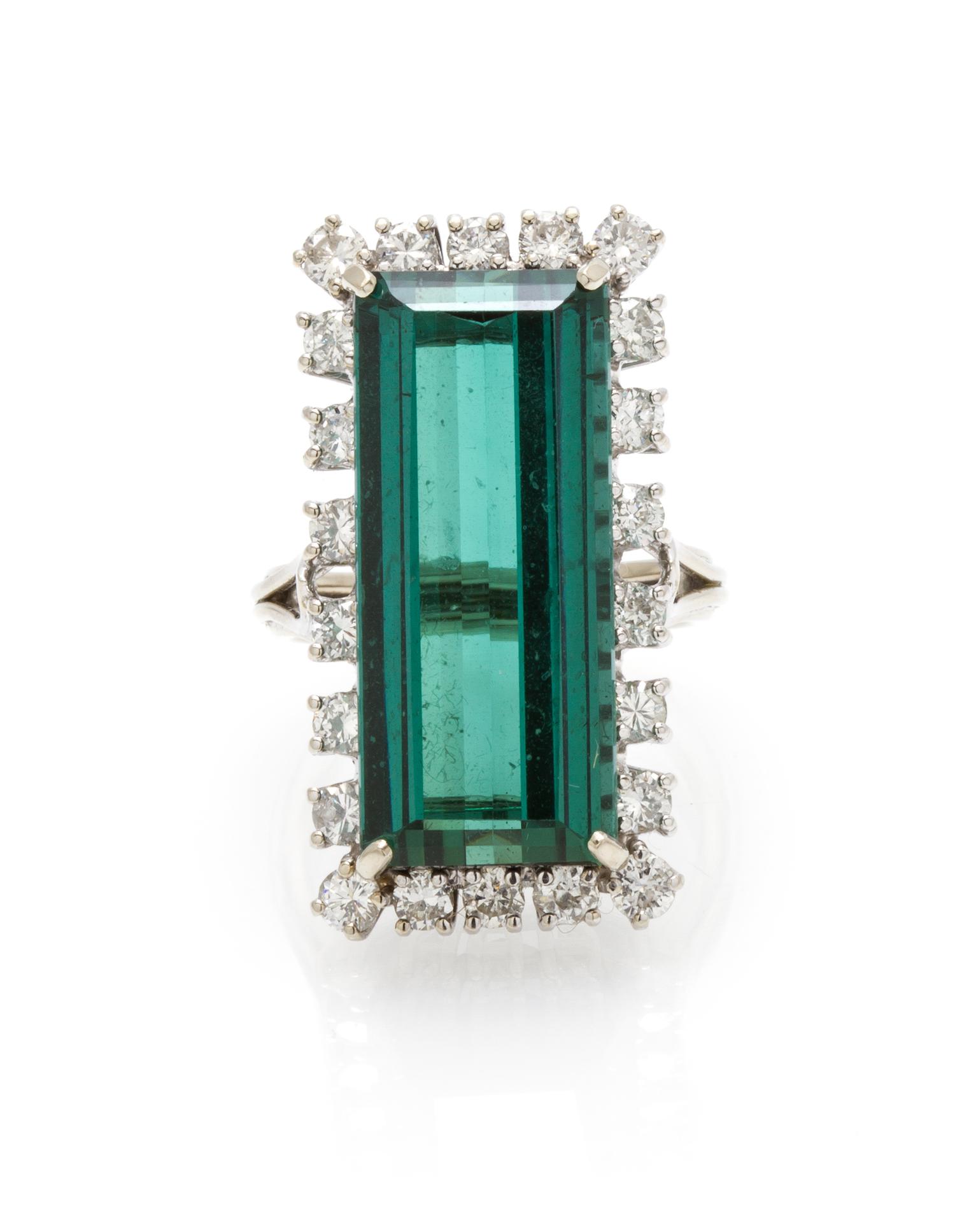 A Vintage White Gold, Tourmaline and Diamond Ring, 7.50 dwts.