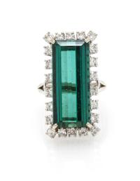 A Vintage White Gold, Tourmaline and Diamond Ring, 7.50 dwts.