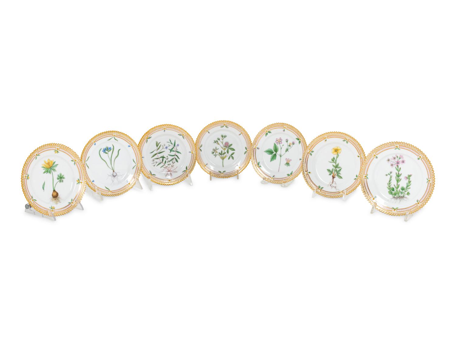 A Set of Fourteen Royal Copenhagen Flora Danica Bread Plates