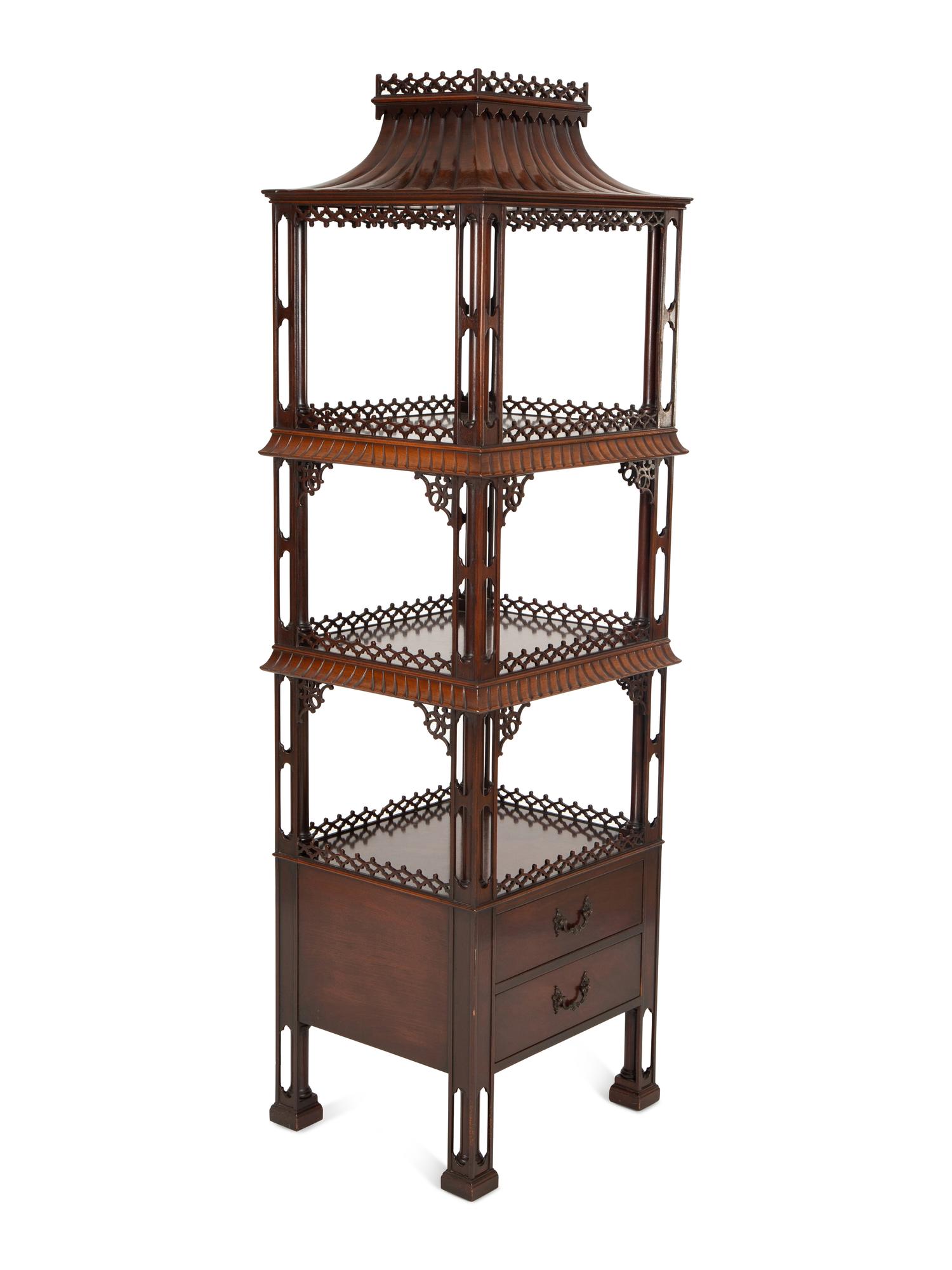 A Chinese Chippendale Style Mahogany Whatnot