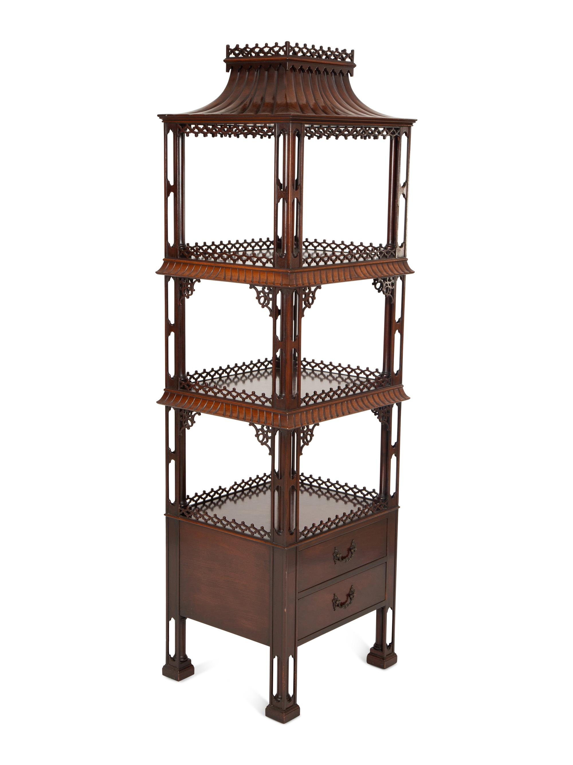 A Chinese Chippendale Style Mahogany Whatnot
