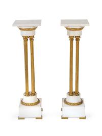 A Pair of Louis XVI Style Gilt-Metal and Marble Pedestals — 20TH CENTURY