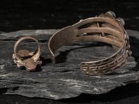 Navajo Silver and Turquoise Cluster Ring and Cuff Bracelet