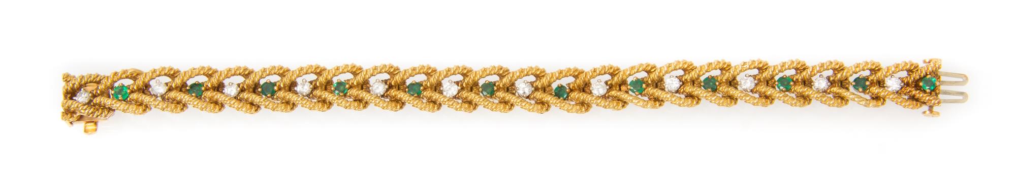 An 18 Karat Yellow Gold, Diamond and Emerald Bracelet, Hammerman Brothers, 29.20 dwts.