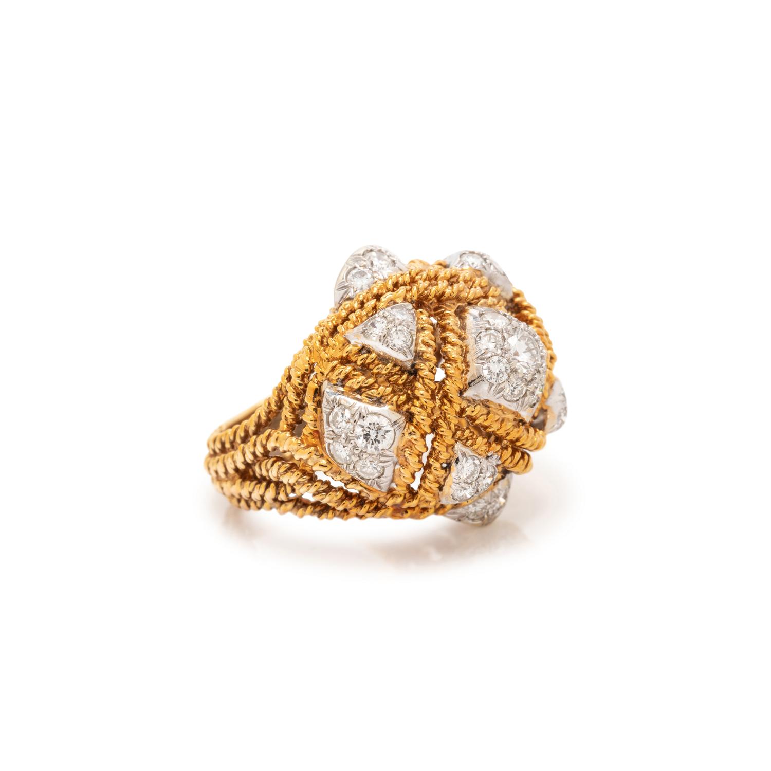 BICOLOR GOLD AND DIAMOND BOMBE RING