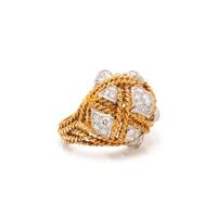 BICOLOR GOLD AND DIAMOND BOMBE RING