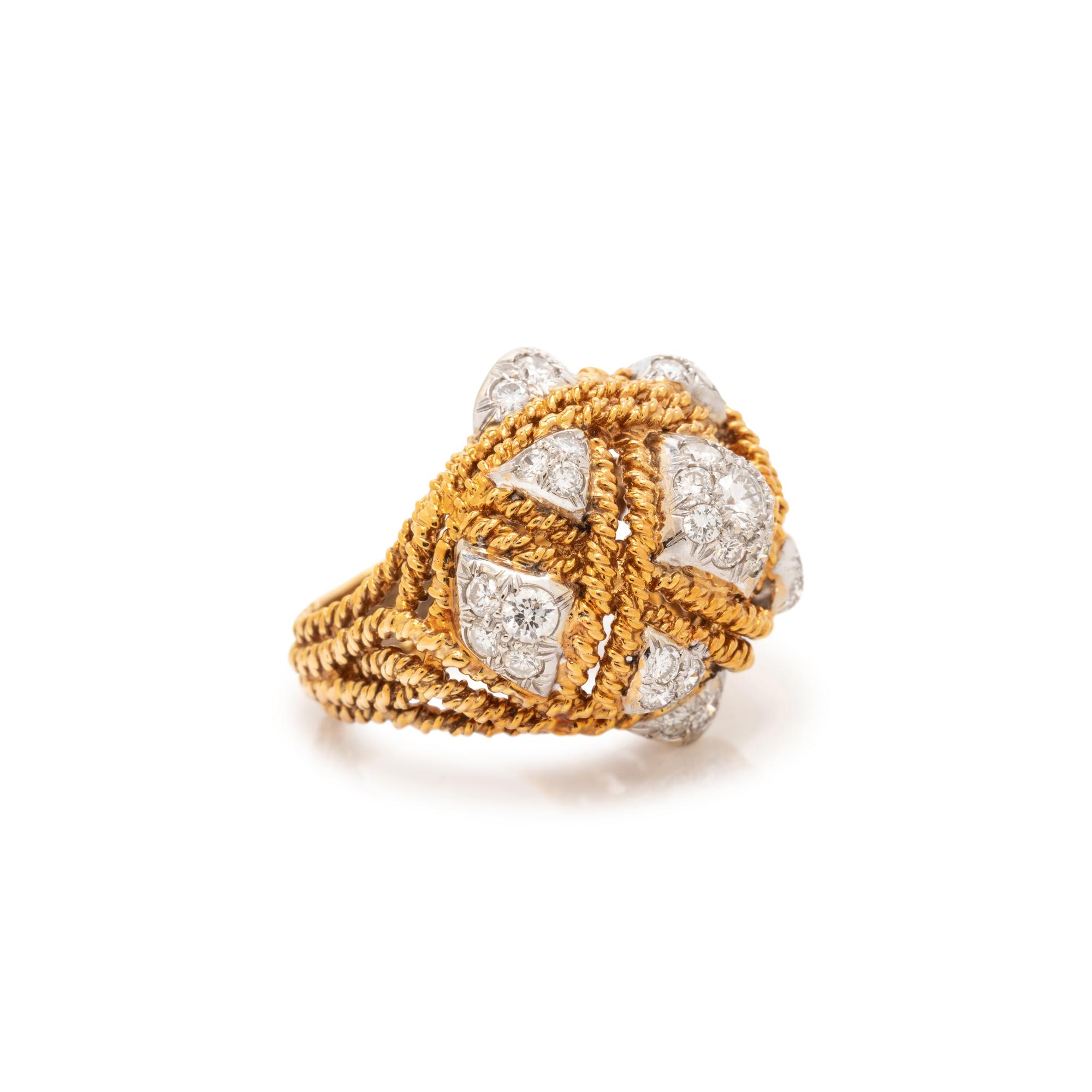 BICOLOR GOLD AND DIAMOND BOMBE RING