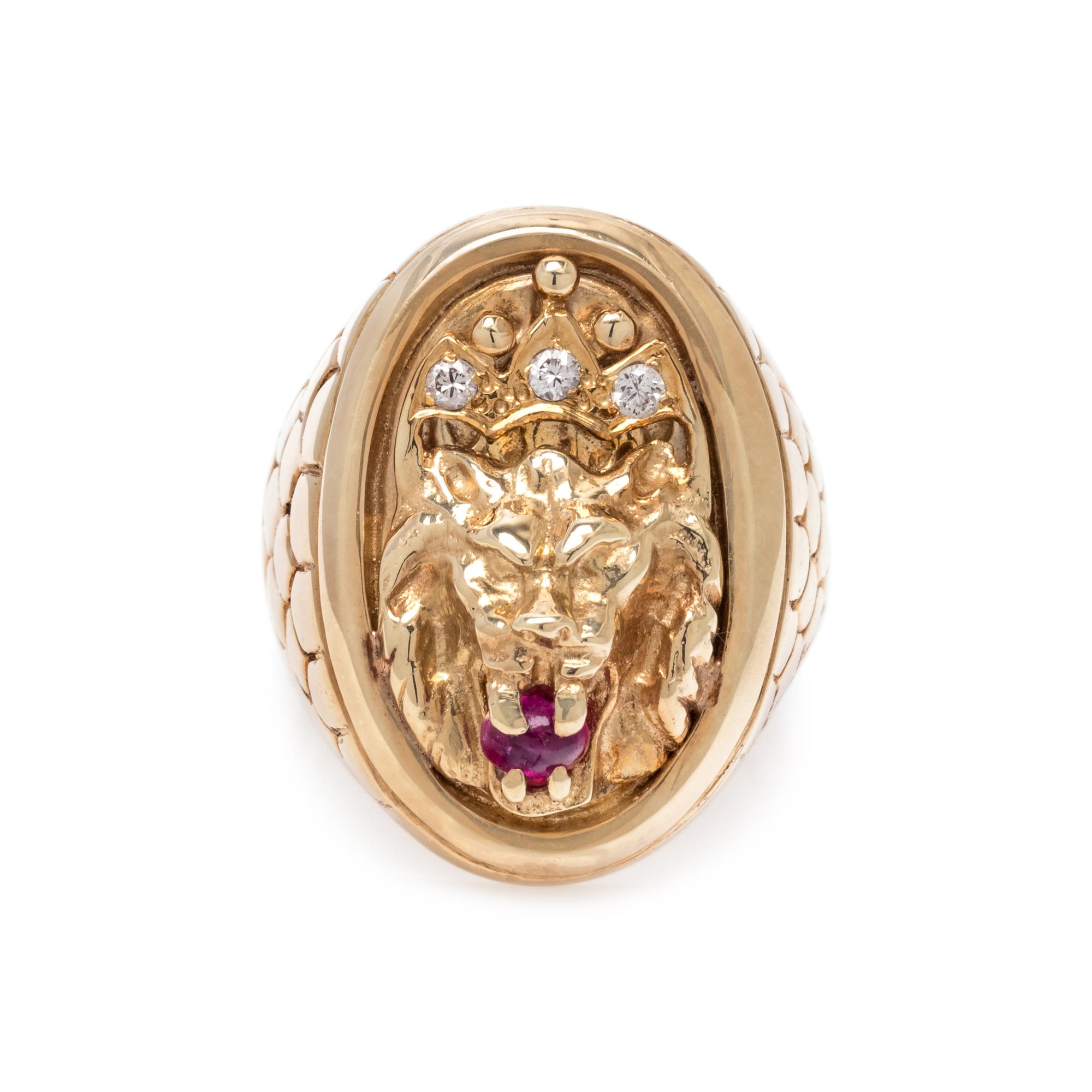 YELLOW GOLD, RUBY AND DIAMOND LION RING