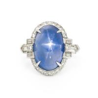 STAR SAPPHIRE, DIAMOND, AND PLATINUM RING