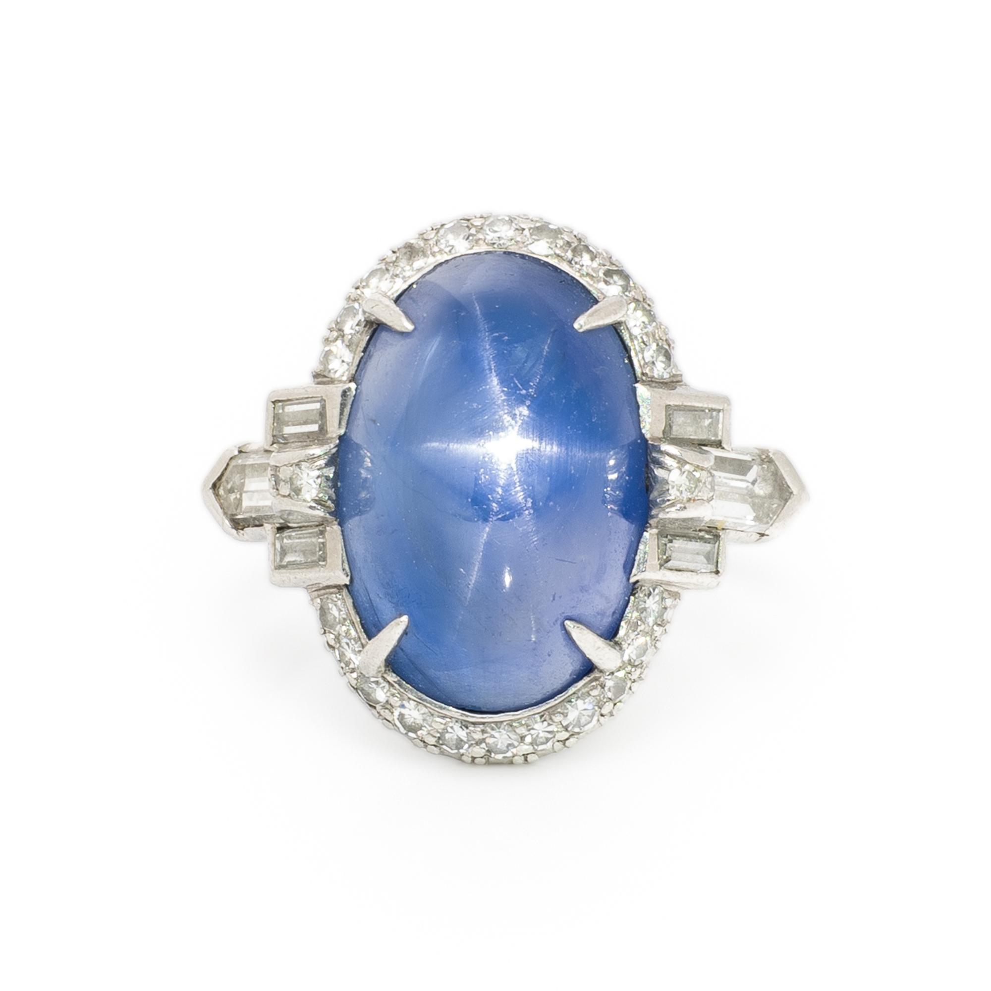 STAR SAPPHIRE, DIAMOND, AND PLATINUM RING