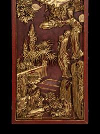 Two Pairs of Chinese Gilt and Red Lacquered Wood Panels