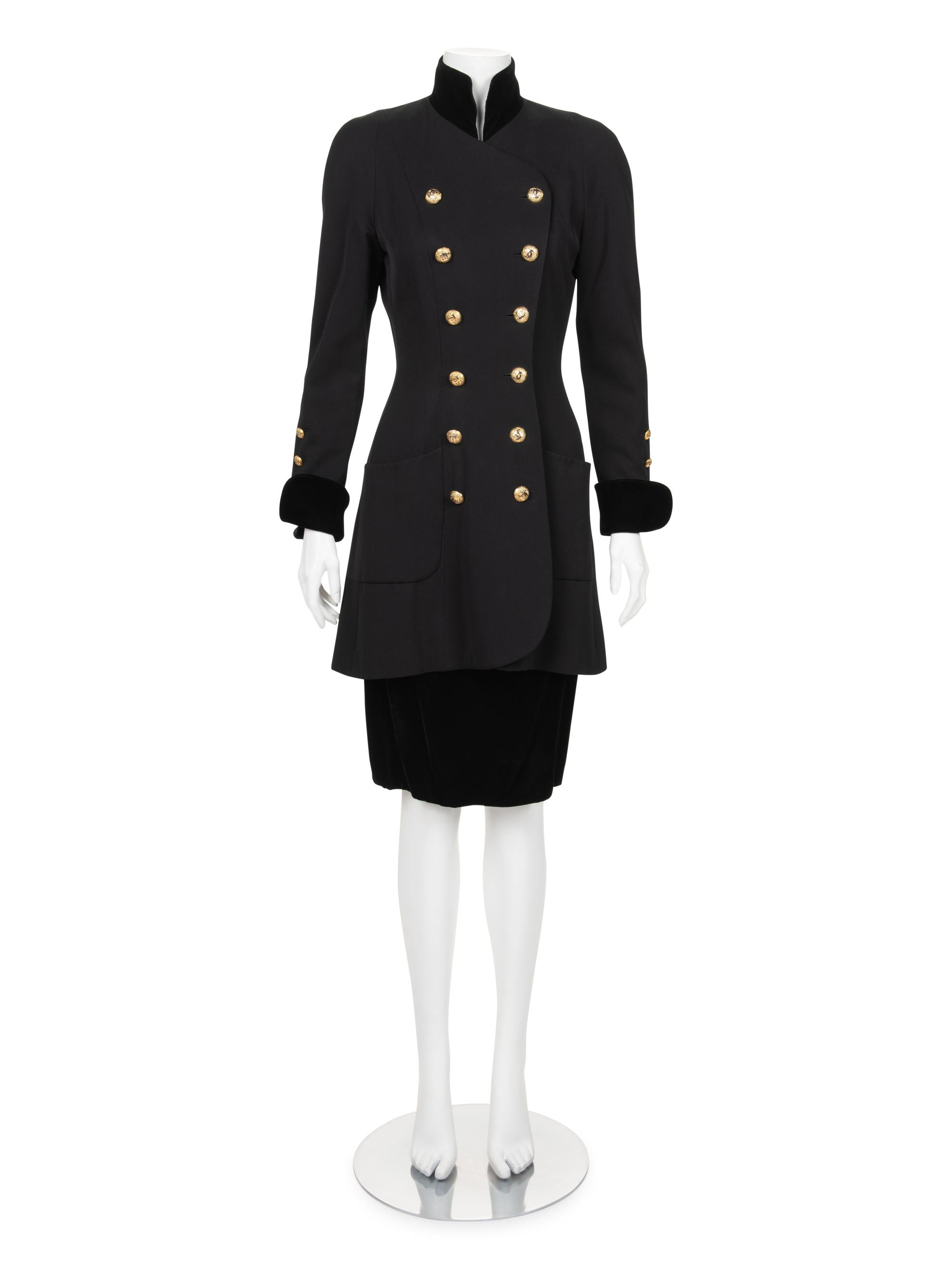 Chanel Double-Breasted Skirt Ensemble Trimmed with Velvet, 1980-90s