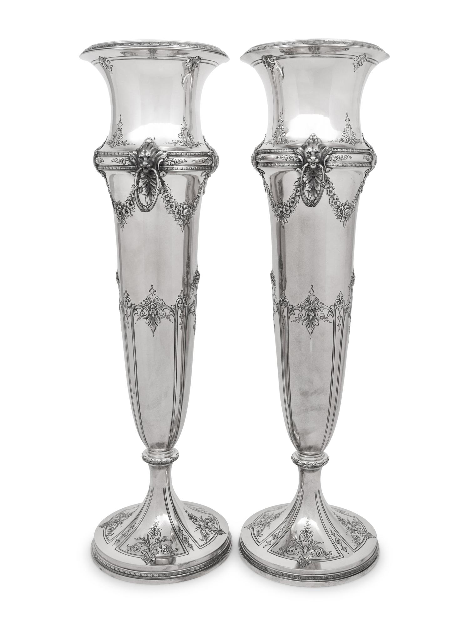 A Pair of Large American Silver Vases
