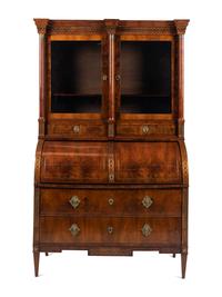 A Russian Neoclassical Brass-Inlaid Walnut Bureau Bookcase