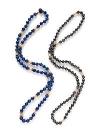 YELLOW GOLD, CULTURED PEARL, HEMATITE, AND LAPIS LAZULI BEAD NECKLACES