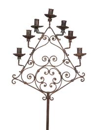 A Pair of Mizner Wrought Iron Seven-Light Floor Candelabra