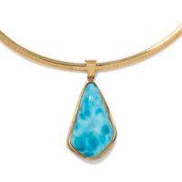 YELLOW GOLD AND LARIMAR PENDANT/NECKLACE