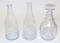 A Group of Three Cut and Etched Glass Decanters Height of tallest 9 1/4 inches. — EARLY 19TH CENTURY