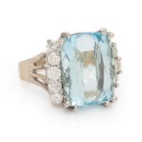 Aquamarine, Diamond, and White Gold Ring