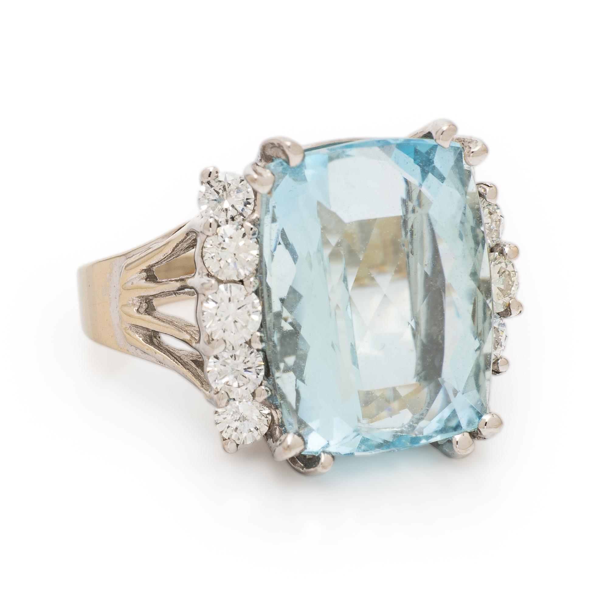 Aquamarine, Diamond, and White Gold Ring