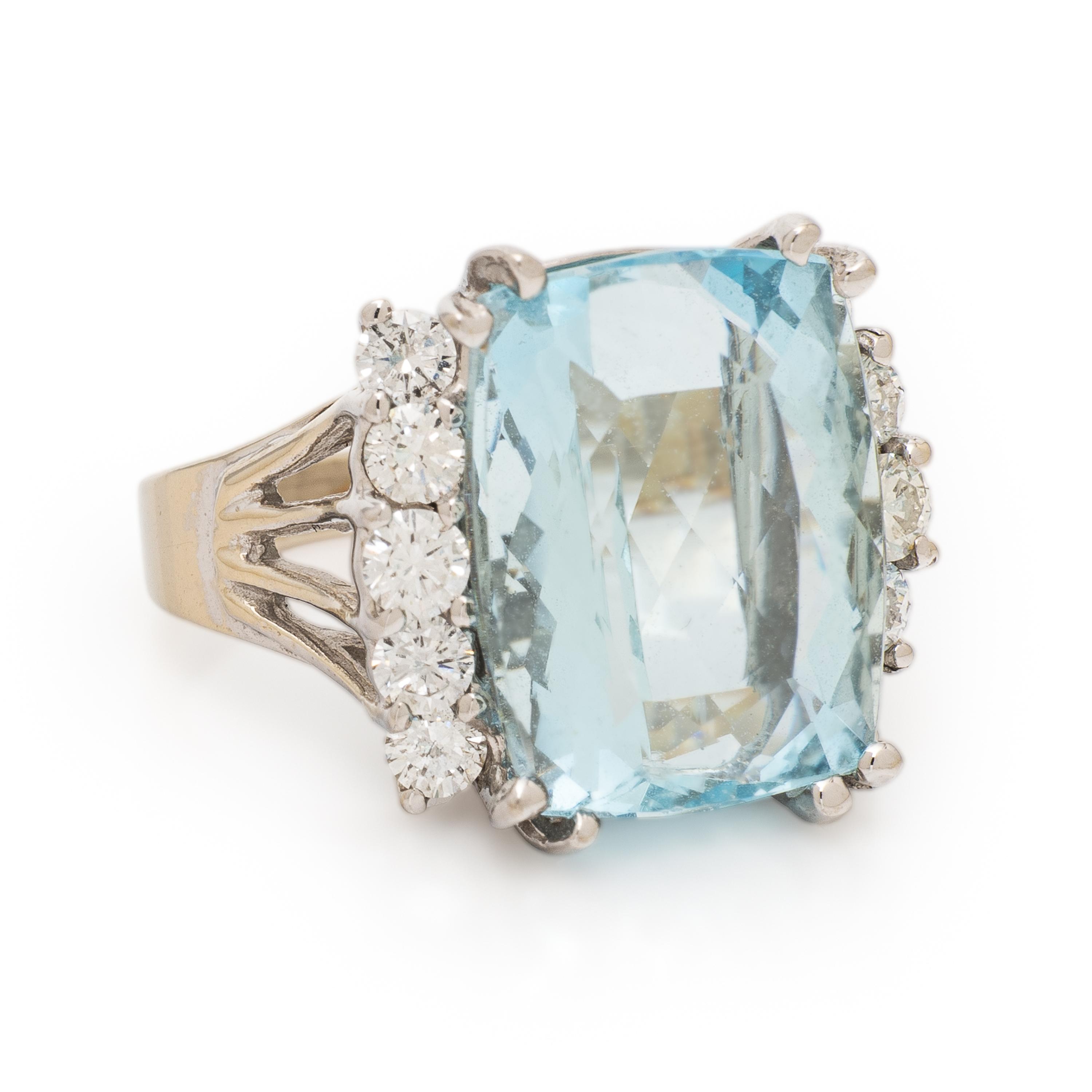 Aquamarine, Diamond, and White Gold Ring