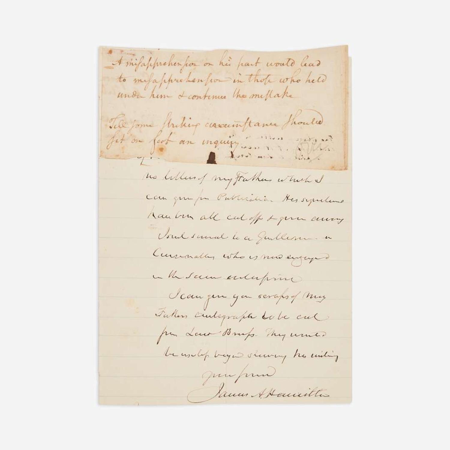 [Americana] Hamilton, Alexander, and James Alexander Hamilton Fragment of Autograph Notes