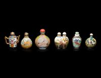 Six Chinese Polychrome Enameled Snuff Bottles