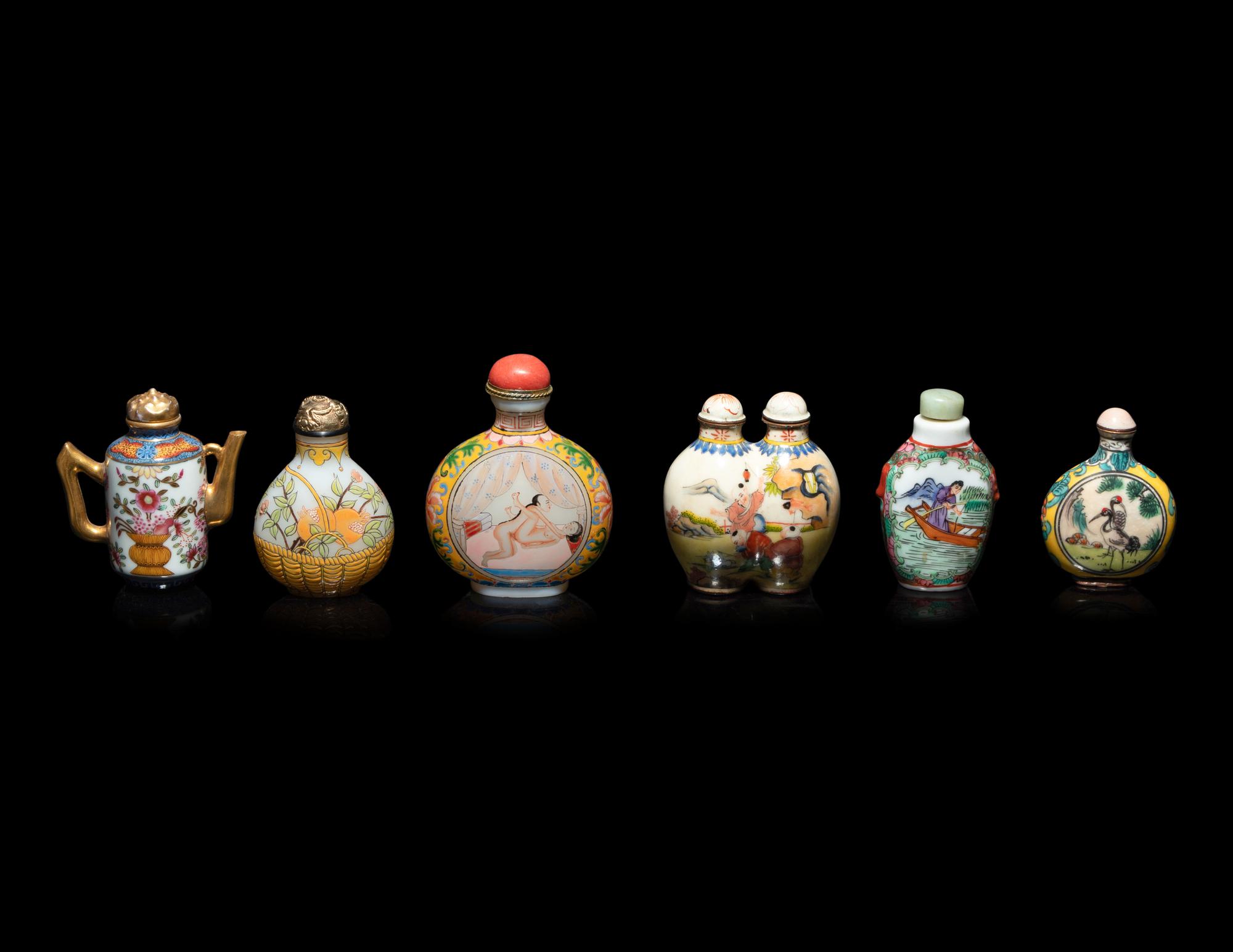 Six Chinese Polychrome Enameled Snuff Bottles