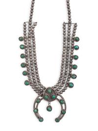 Navajo Silver and Turquoise Squash Blossom Necklace