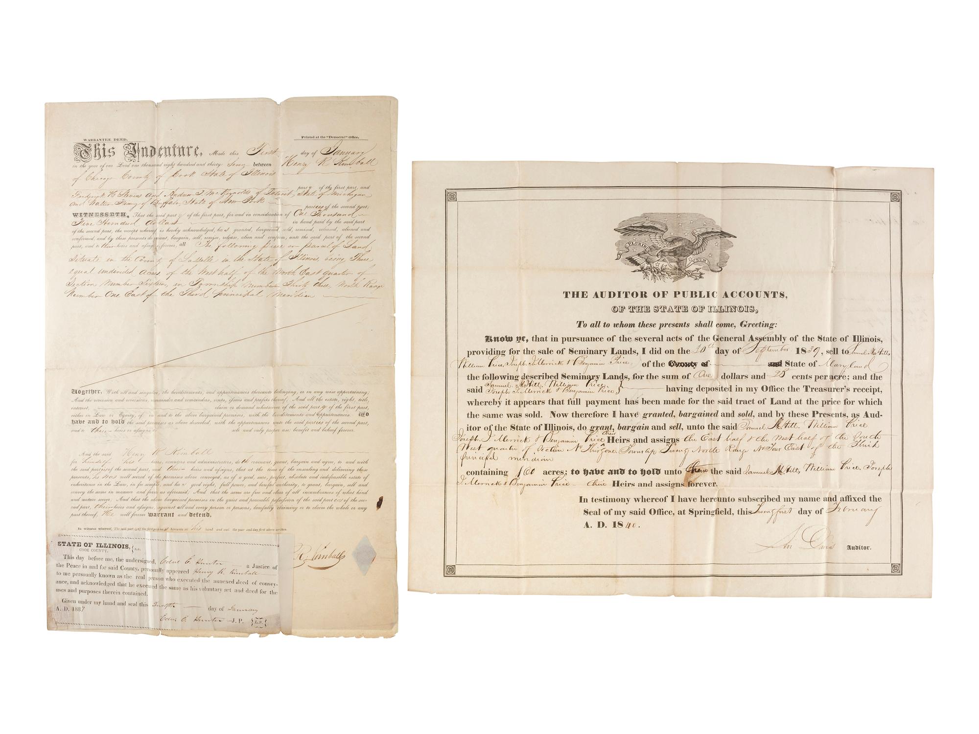 [CHICAGO - LAW]. A large group of indentures and other legal ephemera from Chicago, Cook County, and the state of Illinois.