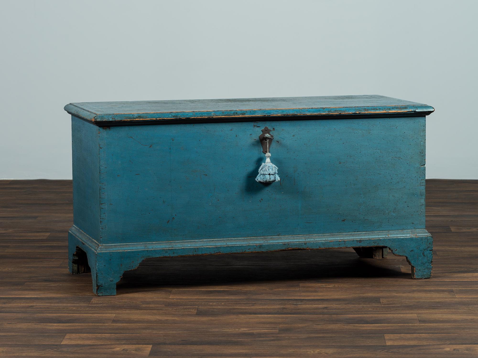 A Country Blue Painted Poplar Blanket Chest