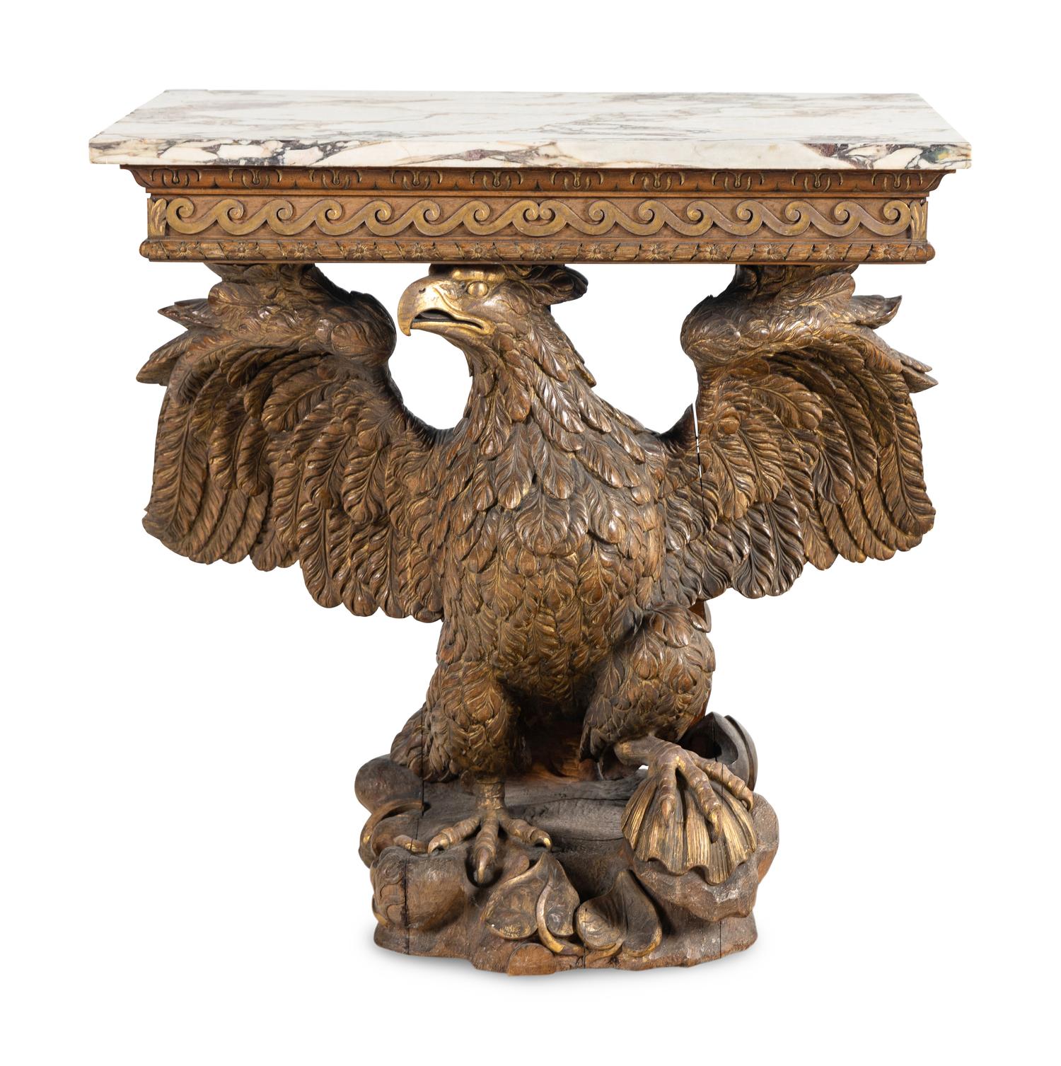 A George II Style Giltwood Marble-Top Eagle Pier Table