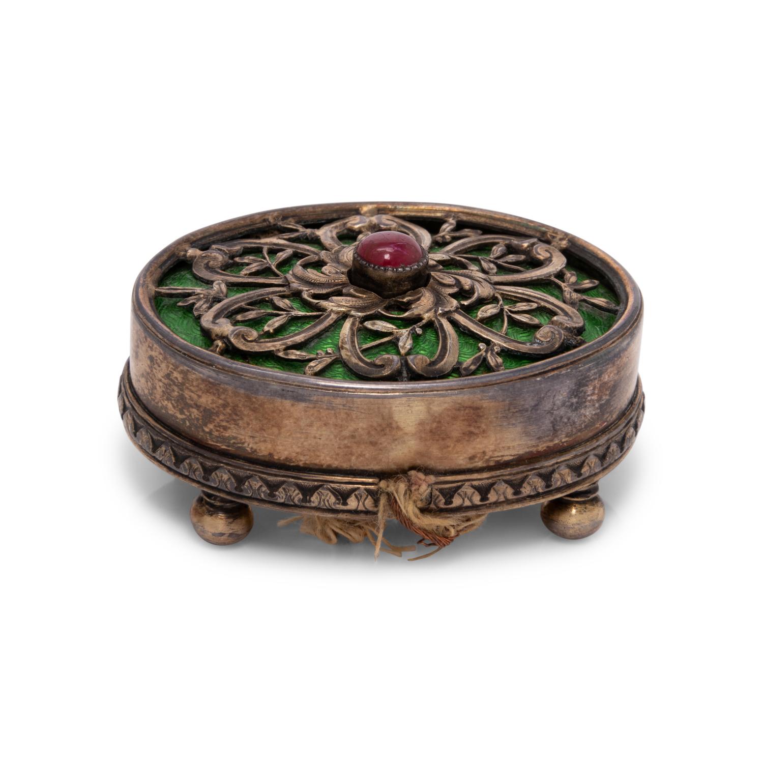 An Enameled Silver and Cabochon Ruby-Inset Bell Push