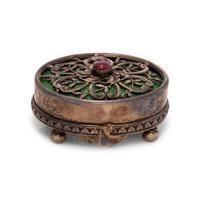 An Enameled Silver and Cabochon Ruby-Inset Bell Push