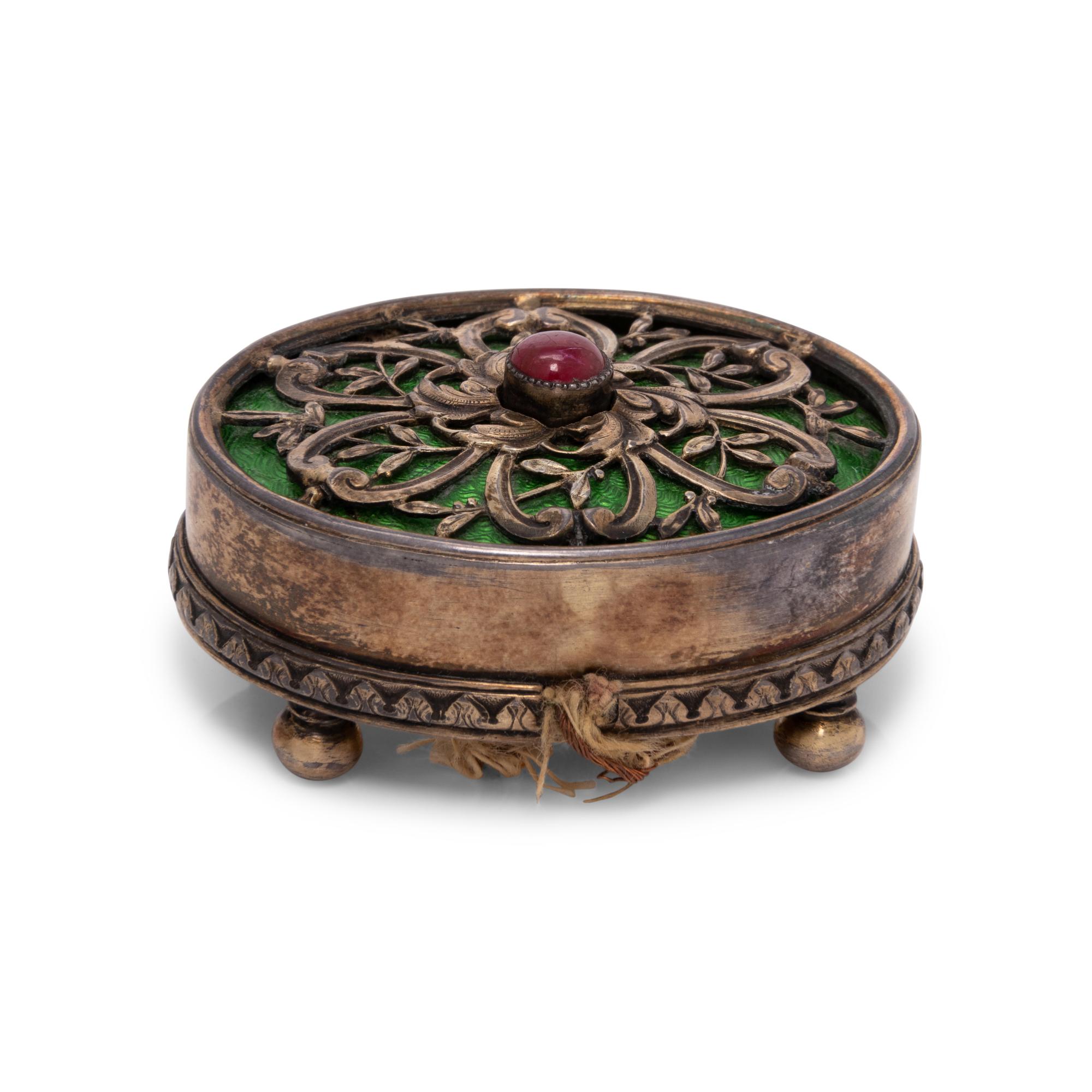 An Enameled Silver and Cabochon Ruby-Inset Bell Push