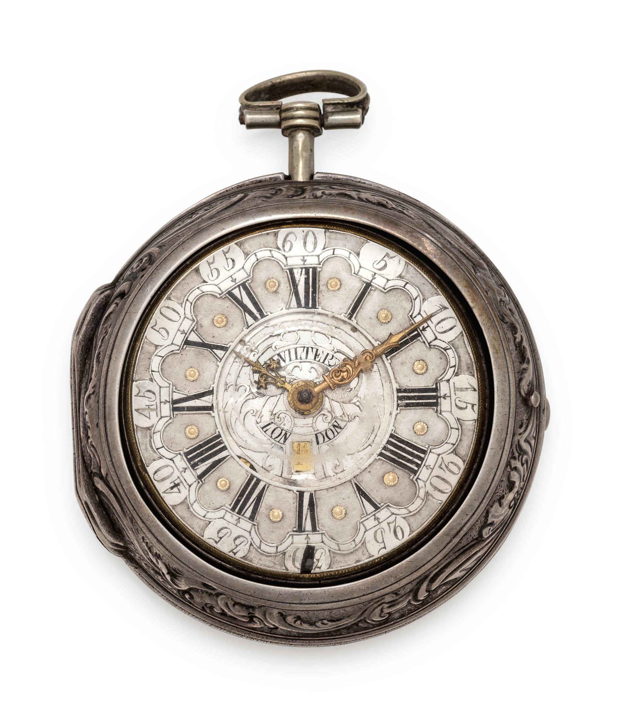Wilter, London, Silver Pair Cased Open Face Verge Calendar Pocket Watch