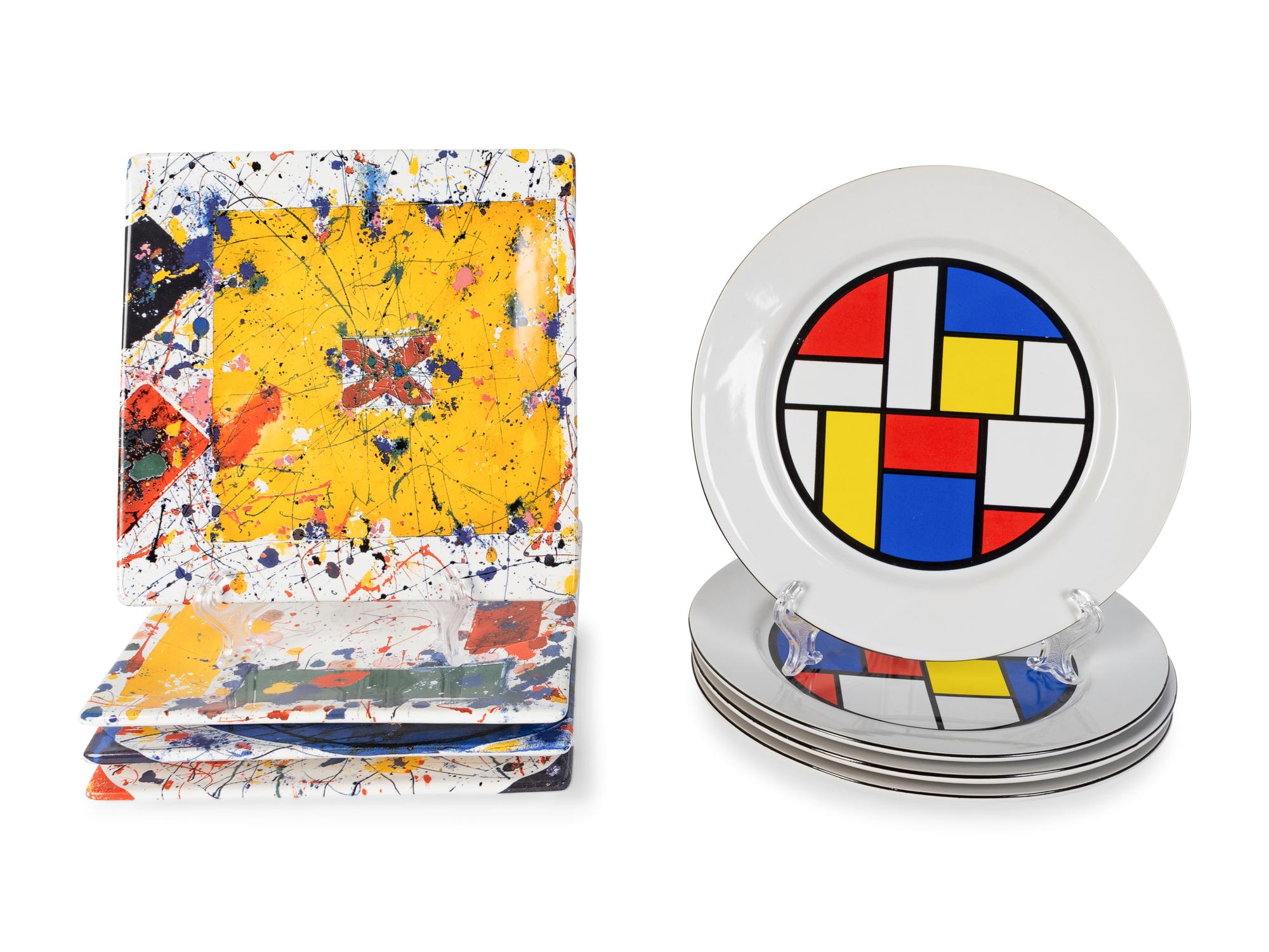 A Set of Four Sam Francis Plates and a Set of Four Mondrian Fruit Dishes