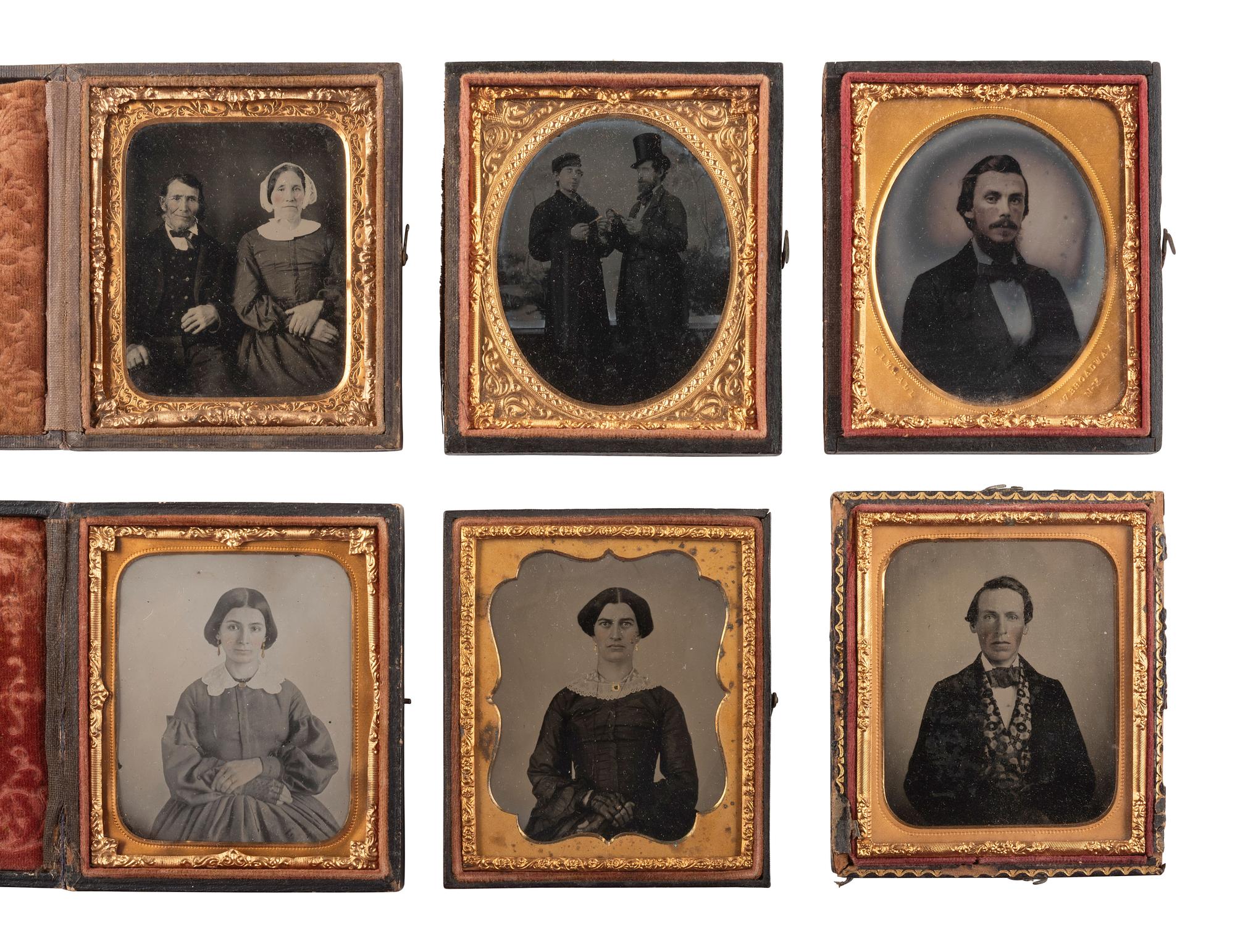 [EARLY PHOTOGRAPHY]. 38 sixth plate ambrotype and tintype portraits of men, women, and children.