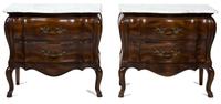 A Pair of Louis XV Style Mahogany Bombe Commodes Height 26 3/4 x width 30 x depth 15 inches. — 20TH CENTURY