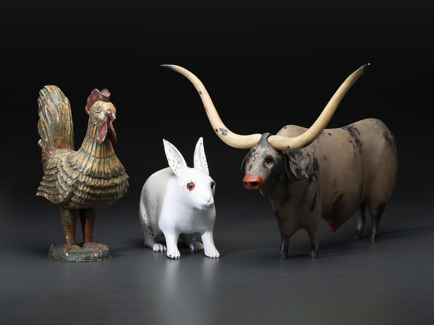 Three Folk Art Carved and Painted Animals