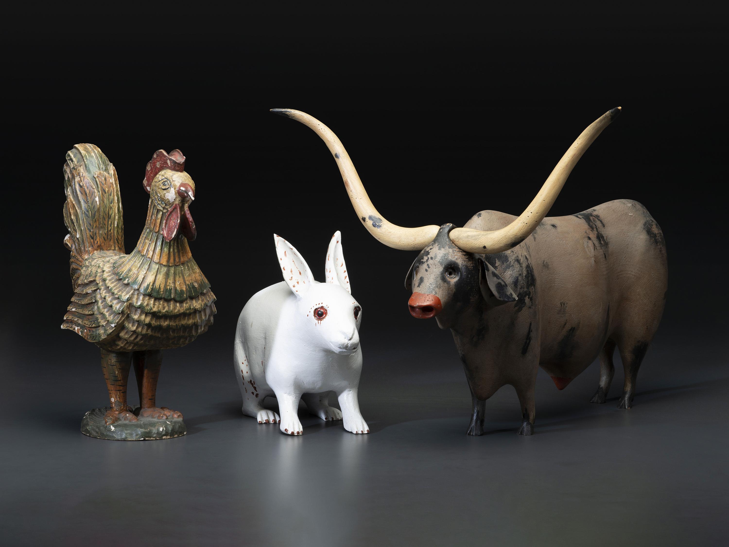 Three Folk Art Carved and Painted Animals