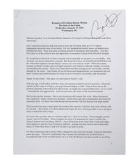 OBAMA, Barack. Duplicated typescript of his State of the Union Address, delivered on January 27, 2010. [N.d.]. 13 pp., 4to. SIGNED BY OBAMA at head of the first page. Stapled at upper left corner; housed in calf folding case.