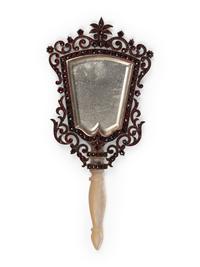 A Continental Mother-of-Pearl Handled Garnet-Inset Mirror