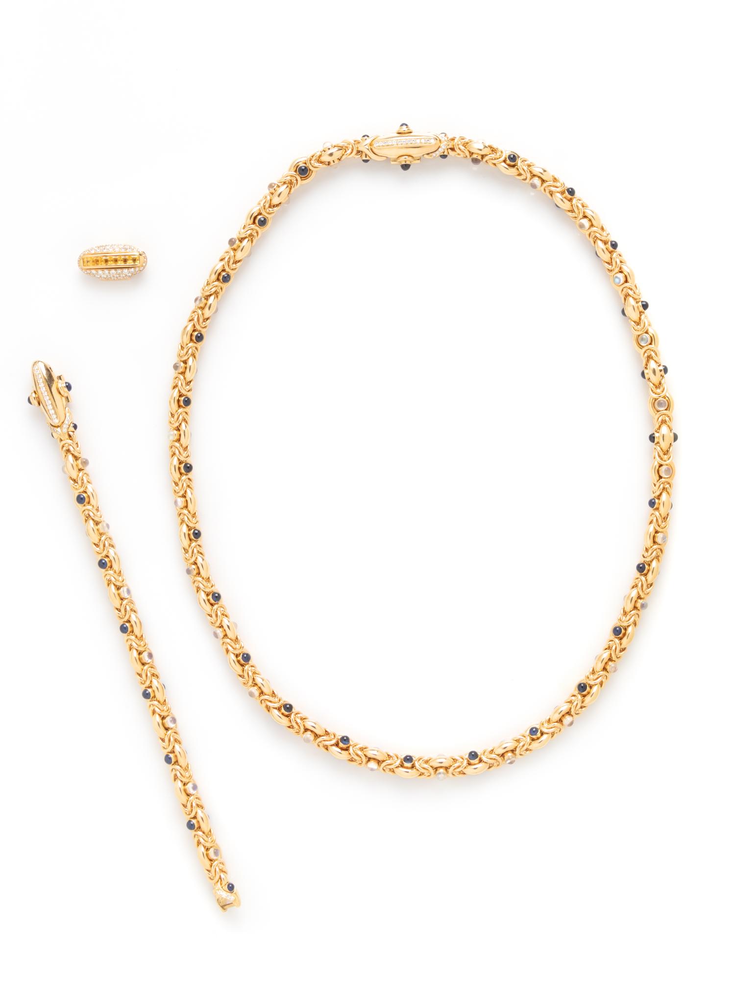 YELLOW GOLD AND GEMSTONE CONVERTIBLE NECKLACE AND BRACELET