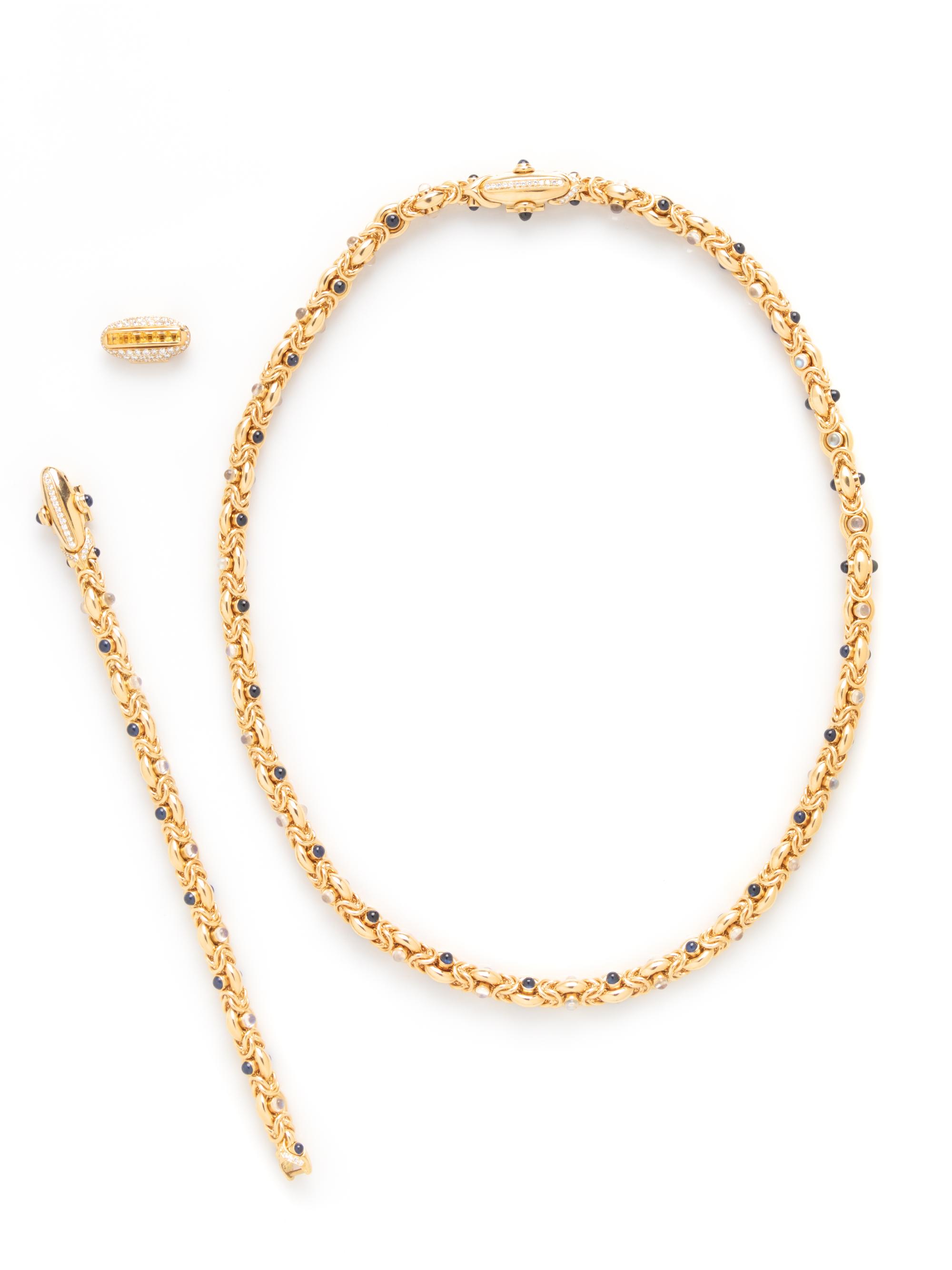 YELLOW GOLD AND GEMSTONE CONVERTIBLE NECKLACE AND BRACELET